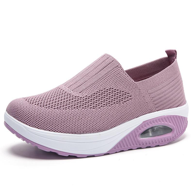 Fashion Spring White Casual Shoes Air Cushion Platform Sports Shoes Women Breathable Sneakers Thick Sole Slip On Knitting Walking Shoes