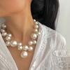 Women Necklace Exaggerated Irregular Beaded Elegant Extension Chain High Gloss Faux Pearl Clavicle Necklace Fashion Jewelry