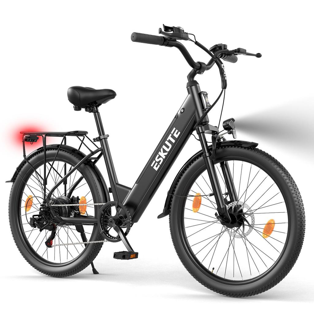 ESKUTE C100 PLUS City Commuting E-Bike For Unisex 36V13AH Battery 250W Motor 26 Inch Tires Electric Bicycle With TowSeat Comfortable and Practical