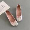French skirt evening high heels silver fairy style bow light mouth single shoes women's thick heel round head 2025 spring and autumn