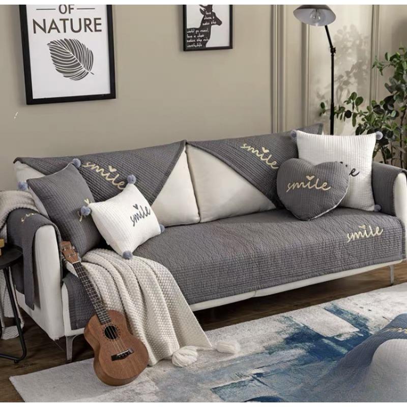 Nordic Simple Modern Solid Color Fabric Craft Four Seasons Universal Non-Slip Sofa Cushion Cushion Autumn and Winter