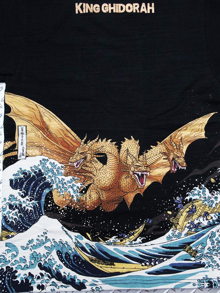 Fourcart Discharge Dyed XXL x Width Mount King Dora T-Shirt, Black, (Length 73.5cm 57cm), Fuji,