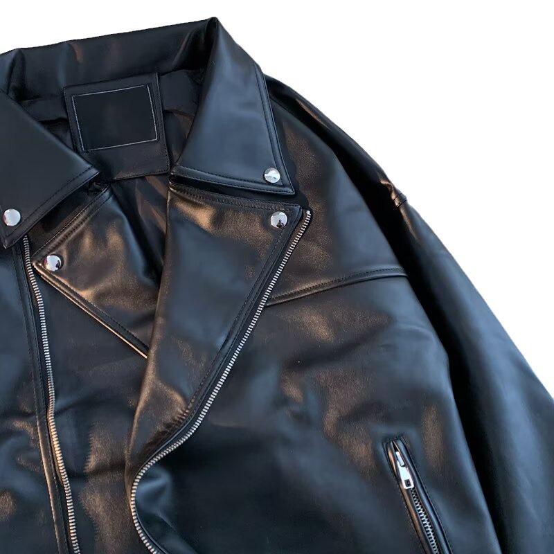 Men's Trendy European and American Street Fashion Loose PU Leather Motorcycle Jacket