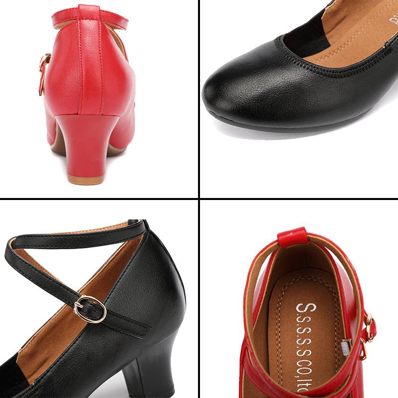 5.5cm 6cm Elegant Comfortable Ankle Bandage Med Block Heels Shoes Women Spring 2025 Soft Leather Shoes for Office Dance Work