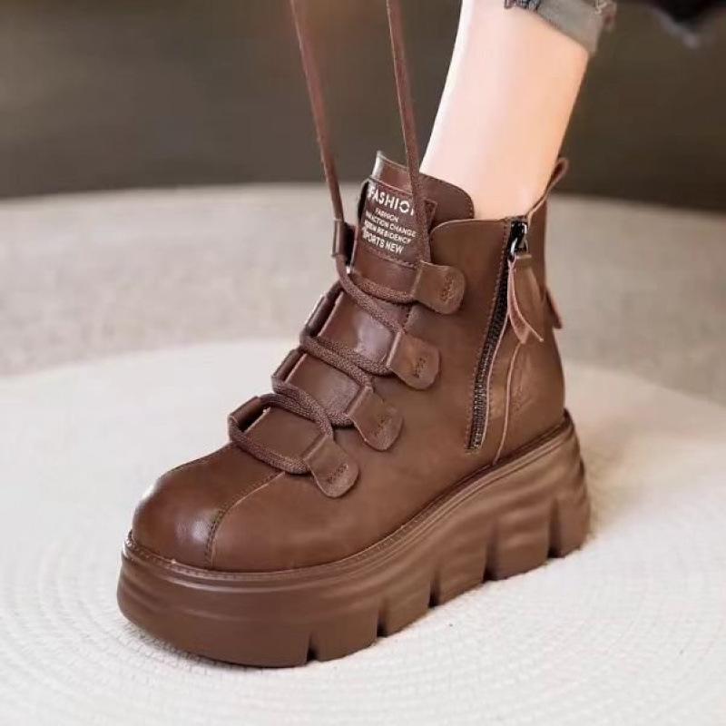 Martin heightening boots women's 2025 autumn and winter new velvet 8cm small thick-soled short boots retro versatile high-top shoes