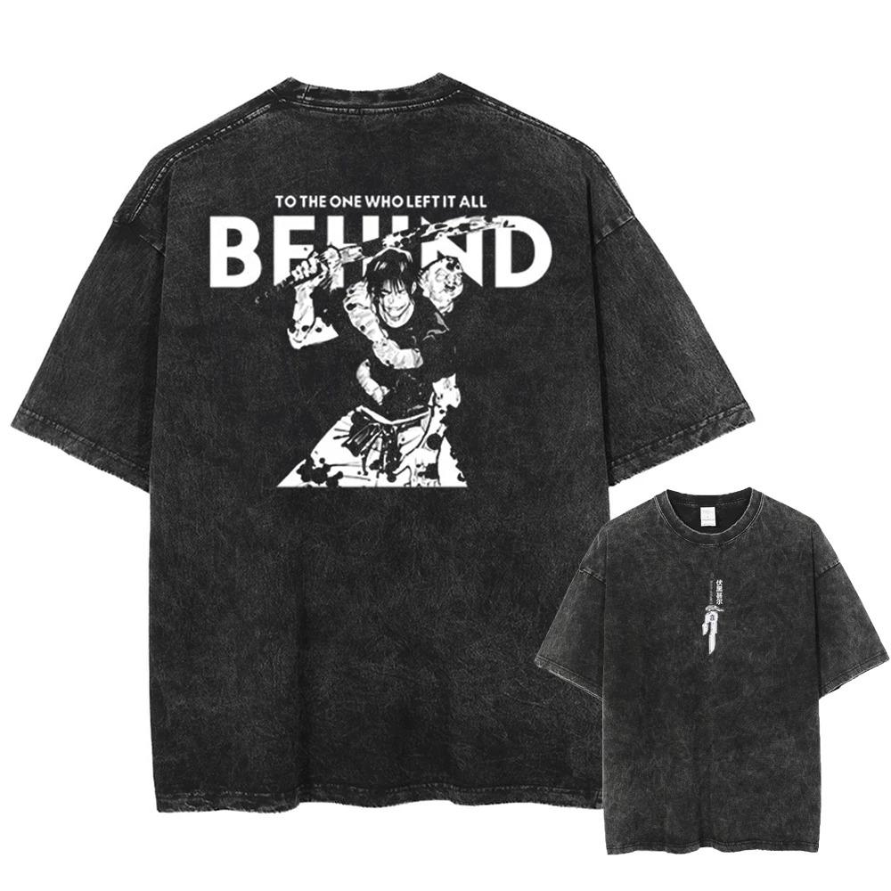 Fushiguro Toji Grafik T-Shirt Jujutsu Kaisen Vintage Gewaschen Übergroßes Y2K T-Shirt Lässiges Baumwoll Kurzarm Bequeme Damen Herren Kleidung