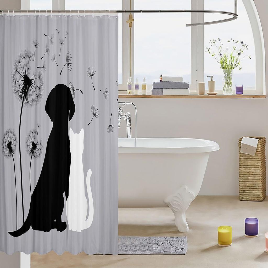 GAECat&Dog Bathtub Bath Curtain Dandelion Cute Pet Animal Bathroom Set Accessories for Kids, Teens&Adults,Waterproof Shower Cu