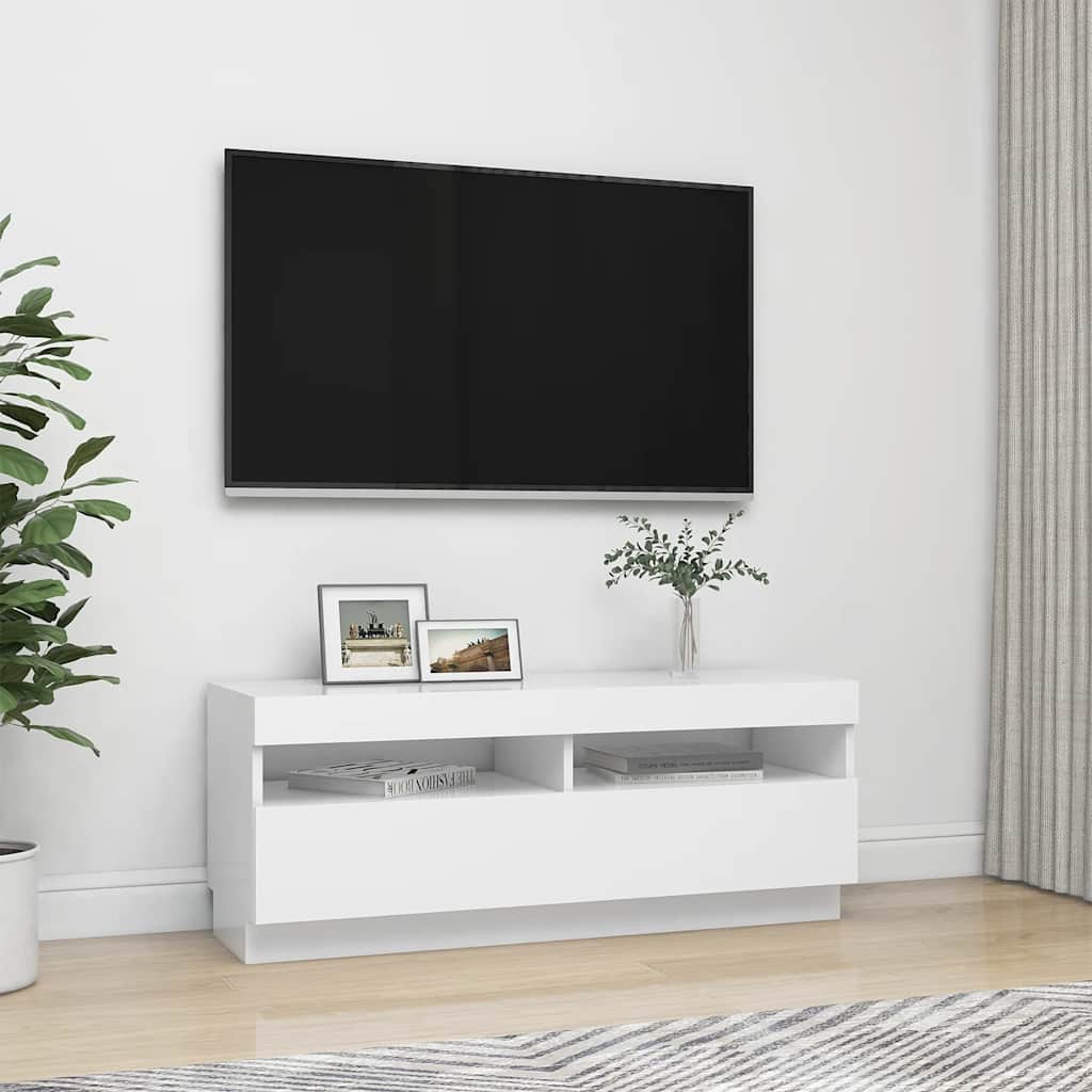 Vidaxl Szafka Pod Tv Z Oświetleniem Led, Biała, 100X35X40 Cm