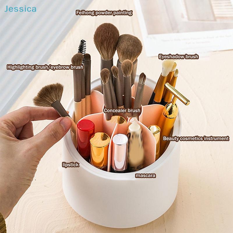 360° Rotating Makeup Brush Organizer with Dustproof Lid - Cosmetic Storage Holder for Vanity & Dresser