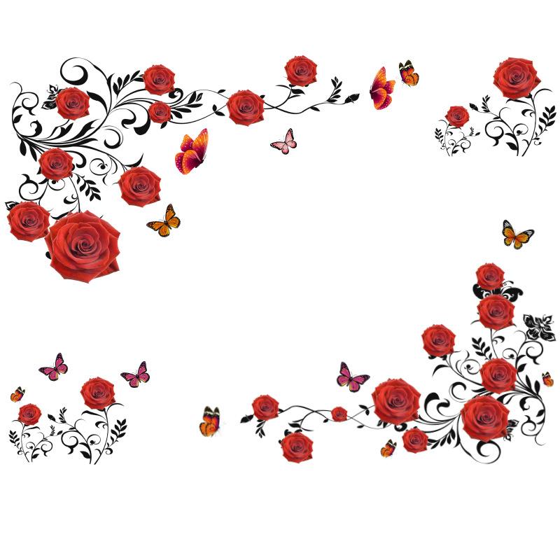 

Large Self Adhesive Rose Floral Wall Sticker for Living Room and Bedroom Oversized Red Flower Decoration for TV Background Wall Art 60x90cm*2pcs червоний