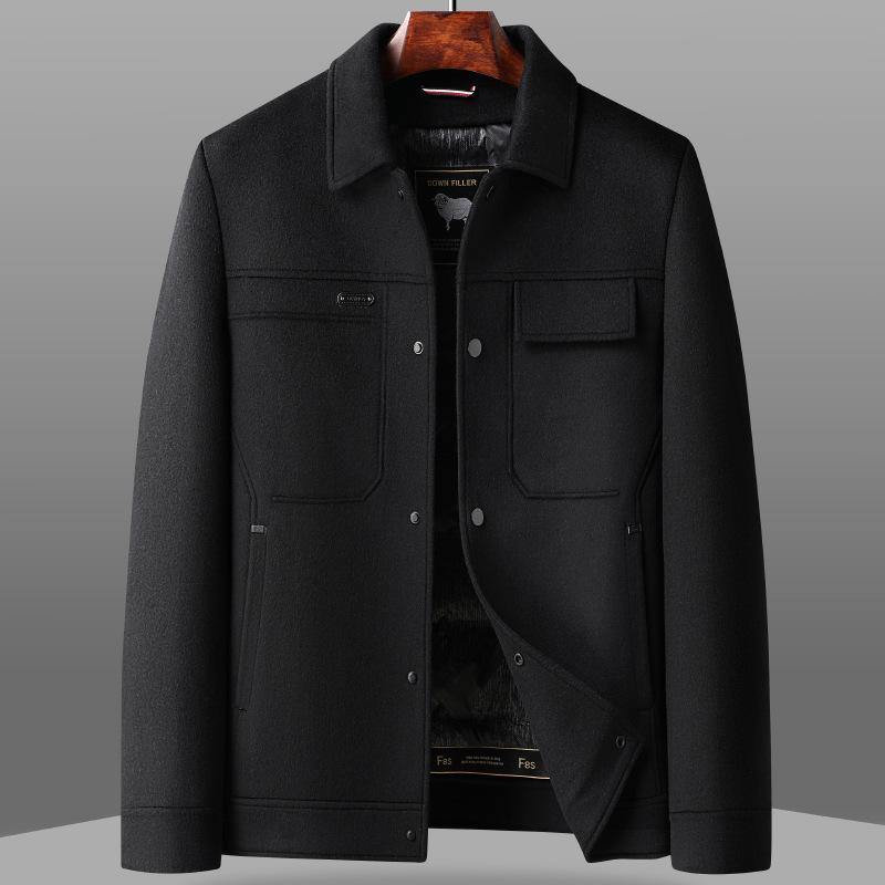 

Зимняя мужская куртка из твида ручной работы с двумя сторонами, отворотами, утепленная шерстяная куртка с подкладкой 195 чёрный