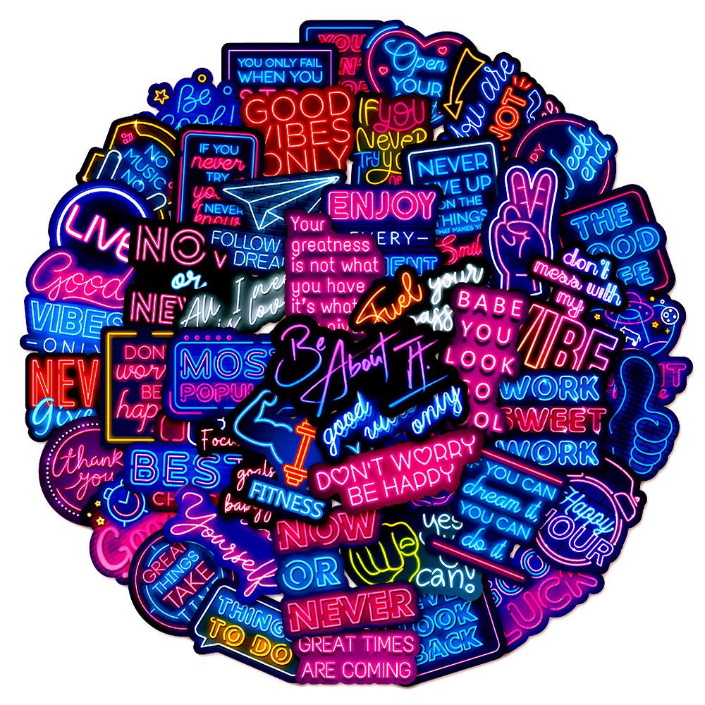 10/30/50pcs Neon Inspirational Phrases Cartoon Stickers Aesthetic DIY Notebook Guitar Skateboard Cool Graffiti Sticker Toy Gifts