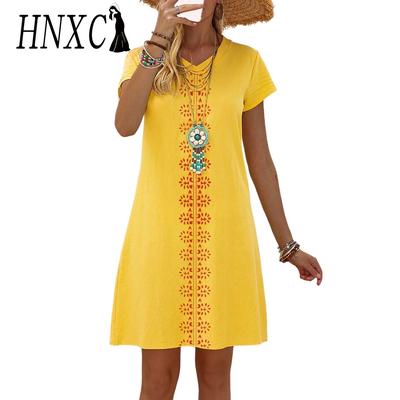 Dámská móda Léto Jaro Květinový potisk Neformální šaty s krátkým rukávem a výstřihem do V