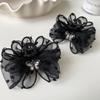 Black Mesh Polka Dot Rhinestone Bow Hair Clip for Women