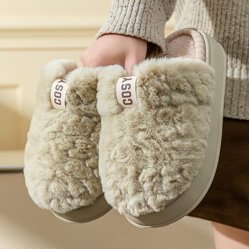 Förtjockade plyschtofflor i bomull Vinter par hem inomhus tjocksulade plyschtofflor Halkfria plysch varma skor