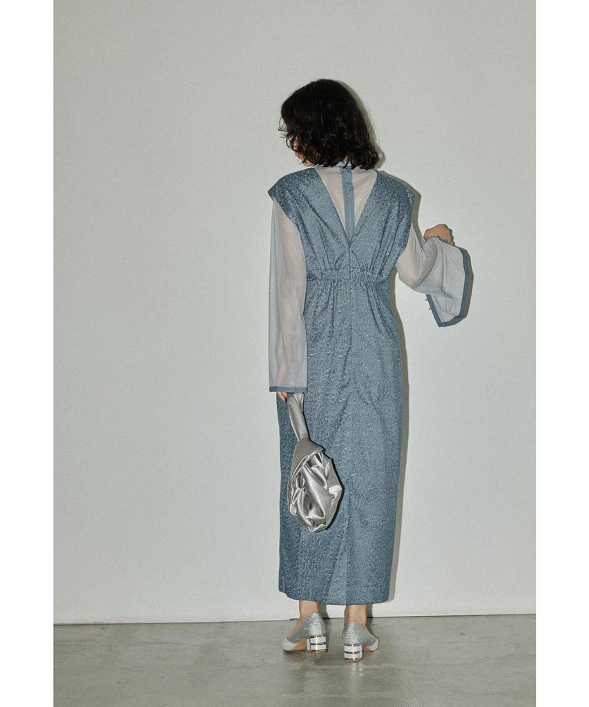 [niana] V-line Jacquard Dress, Party Dress, Wedding Dress, I-Line, Blue, Size M