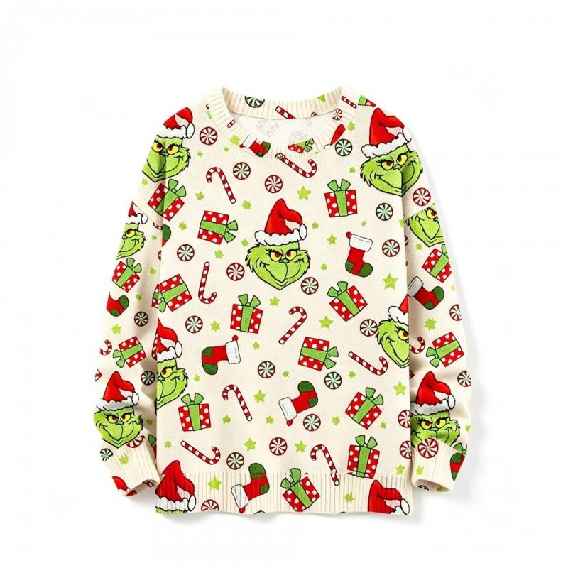 Womens Loose Fit Crew Neck Christmas Grinch Print Long Sleeve Sweater Casual Trendy Pullover In Multiple Colors