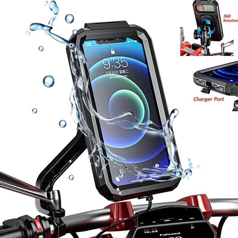 Waterproof Motorcycle Phone Holder Moto Bike Handlebar Mirror Mount for 4.7-6.8 Inch Cellphone Cycling Stand with Touch Screen
