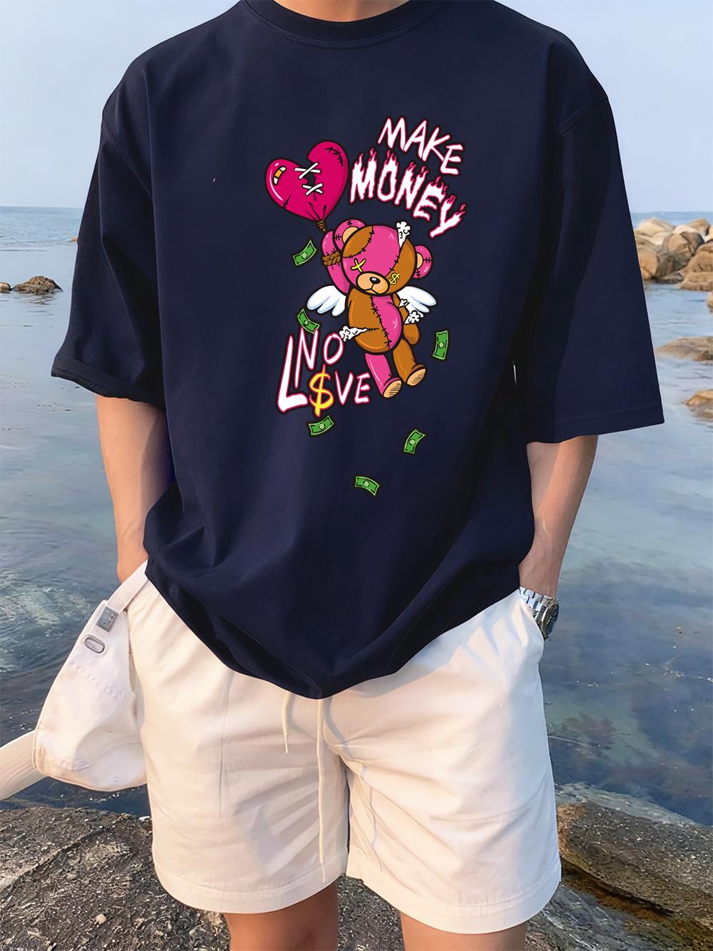 

Make Money Cartoon Bear Prints TShirts Womens Summer Cotton Tops Loose ONeck Soft Comfortable Short Sleeve Tees Casual Clothes 4XL
