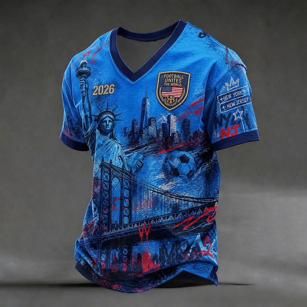Men's Football Printed Round Neck T-Shirt for Sports Fans
