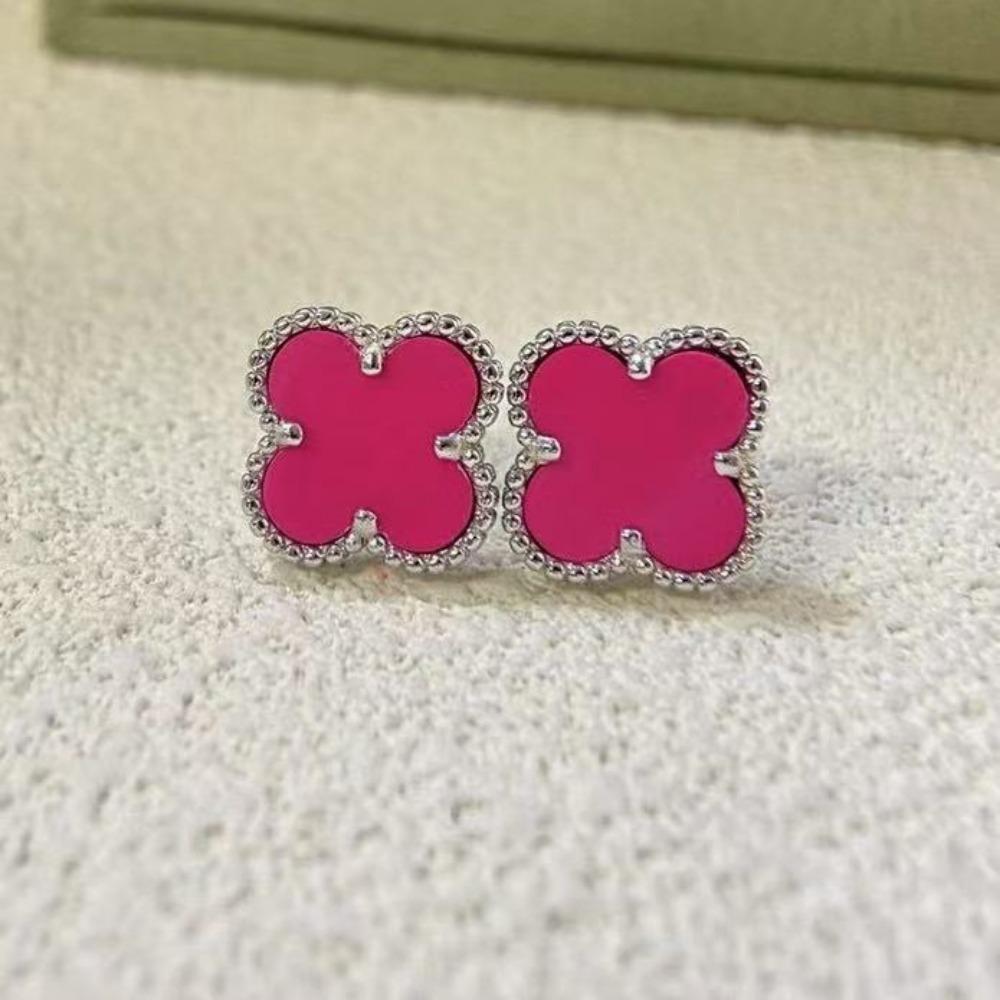 High-End Klassische Vierblattklee-Ohrringe für Damen, Roter Chalcedon High-End Damenohrringe