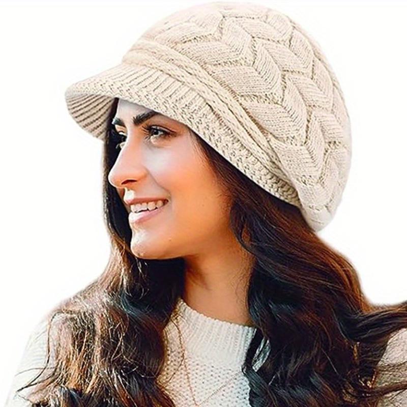 Knitted Fur Rabbit Fashionable Trendy Beanie Warm Keep Lined Fur Plush Hat Winter Women Hats For Woman Outdoor Coldproof Cap