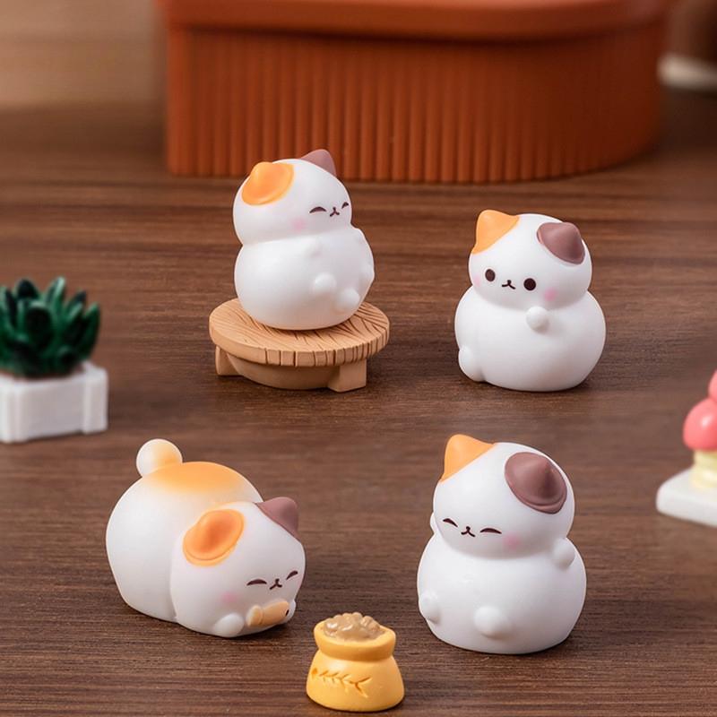 4Pcs/set Cartoon Cat Animal Miniatures Mini Figurine Resin Ornaments Fairy Garden Decoration Micro Landscape
