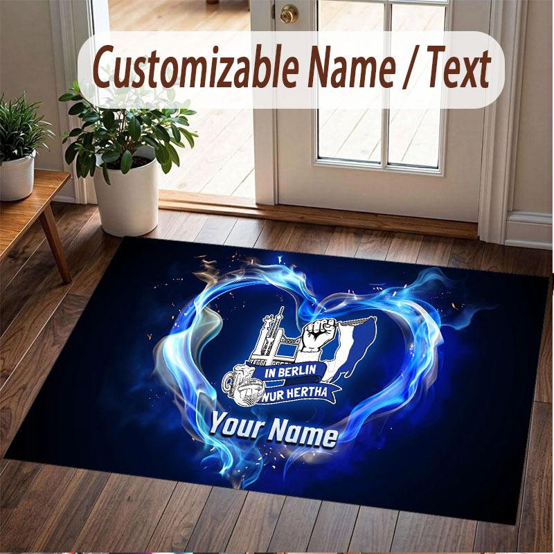 Custom Rug hertha bsc Pattern Print Name Text Soft Non‑Slip Floor Carpet for Home Indoor Decoration