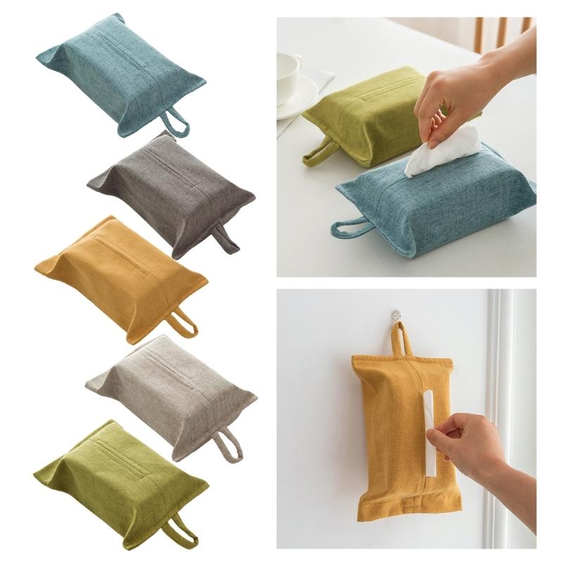 Elegant Fabric Tissue Box Cover with Hanging Rope Wall Mounted Napkin Dispenser Paper Towel Holder for Home and Office