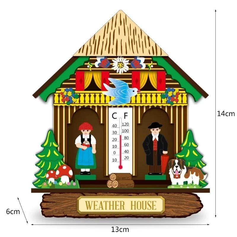 Креативный деревянный домик Барометр Термометр Настенный Подвесной Гигрометр Погода Домашний Настольный Декор Подарки