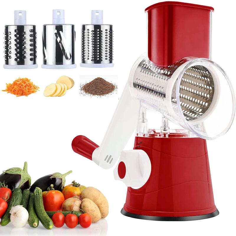 3in1 Rotary Cheese Grater Multifunctional Hand Cranked Vegetable Slicer Cheese Vegetable Shredder With 3 Blades Kitchen Supplies