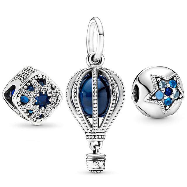 3pcs /Lot Blue Enamel Globe Charms Beads Star Pendant Fit Diy Brand Charm Bracelets Necklaces For Women Fashion Jewelry Making