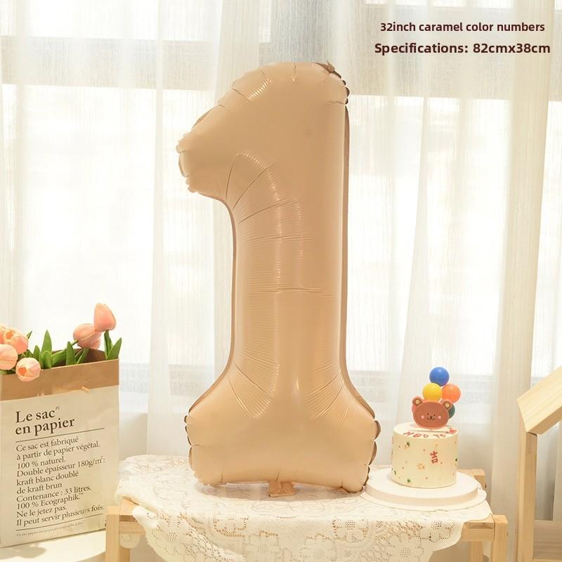 New 32-inch Caramel Cream-colored Aluminum Film Digital Balloon Children's Birthday and First Birthday Party Decoration