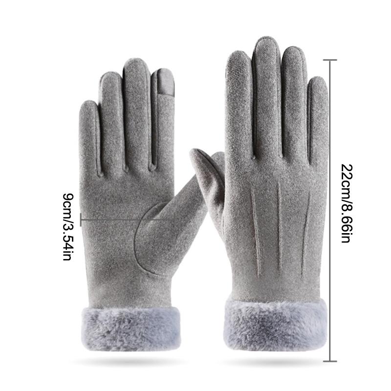 1 Pair Women'S Warm Winter Gloves Touchscreen Gloves With Fur Cuff Plush Lining Cycling Sports Driving Windproof Warm Gloves