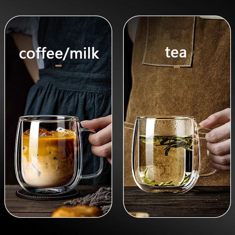 250/400ml Clear Double Wall Glass Cup Home Coffee Milk Mug With Handle Hot Cold Beverage Juice Drinkware Cup Set Of 1/2/4pcs