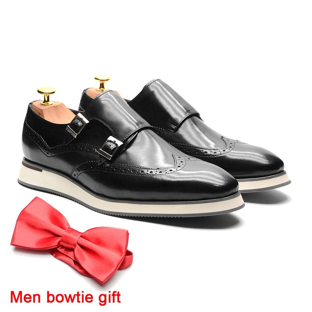 

European Luxury Mens Sneakers Genuine Leather Monk Strap Double Buckles Wingtip Oxfords Brogue Casual Business Dress Shoes Man 46