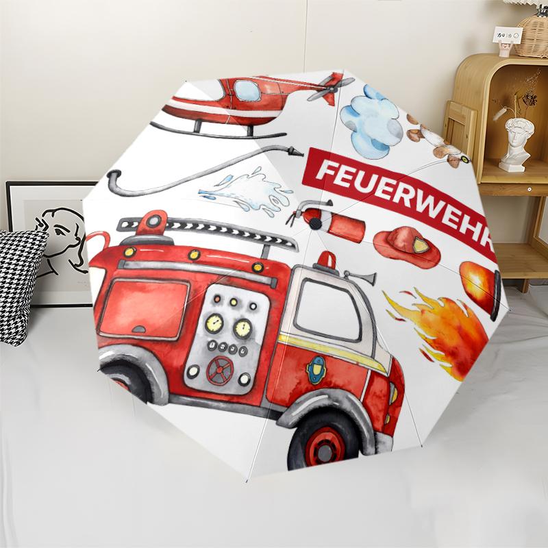 Feuerwehrauto Thema Automatischer Regenschirm, Leicht & Tragbar, 8 Speichen, Perfekt für Reisen im Freien, Geburtstage, Weihnachten, Geschenke.