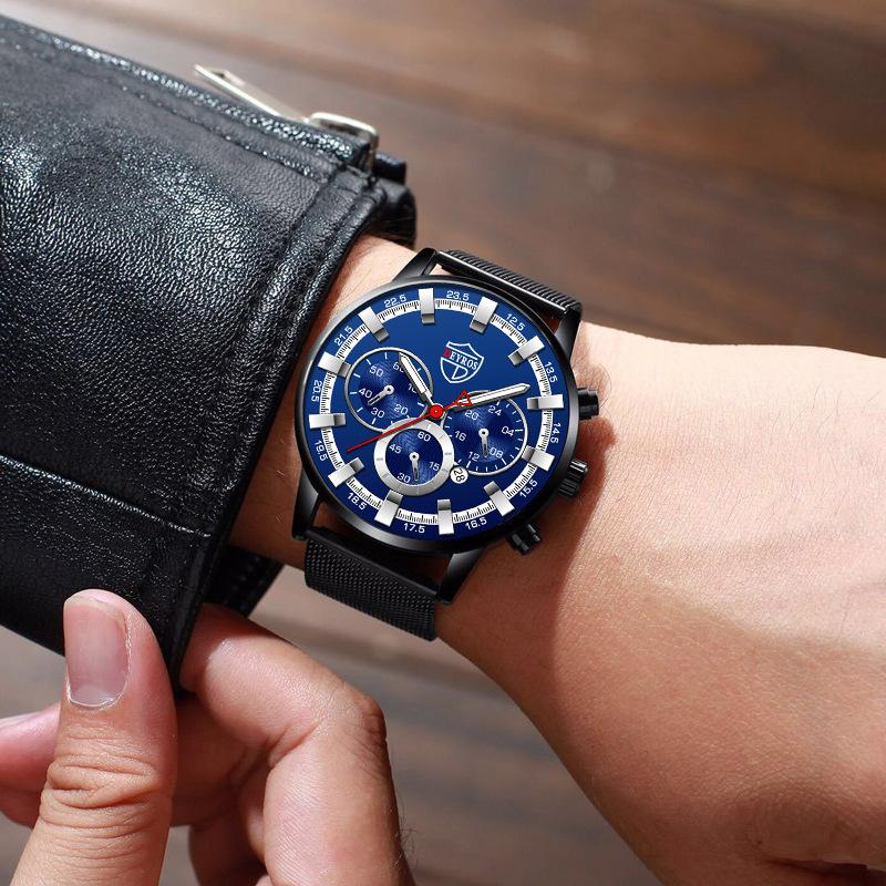 Montre à quartz DEYROS pour homme, simple et ultra fine, avec calendrier, bracelet en maille d'acier inoxydable, style décontracté et classique
