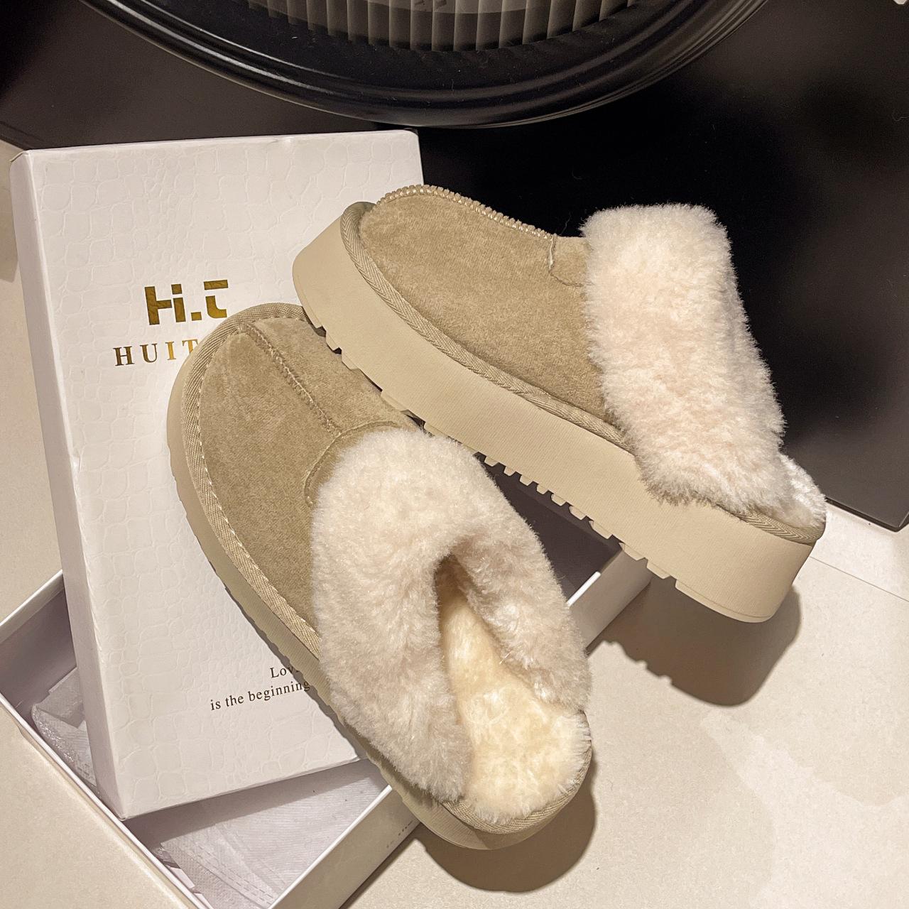 

Жіночі тапочки на товстій підошві Mao Mao, інтегрований хутряний верхній одяг, зима 2024, підвищена сумка, потовщені оксамитові зимові чоботи 40 абрикосовий