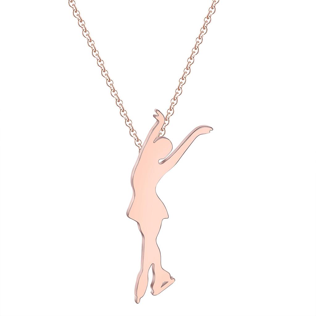 Kinitial Fashion Stainless Steel Pendant Women Figure Skating Necklace Charm Ice Skating Girls Choker Statement Jewelry Gift