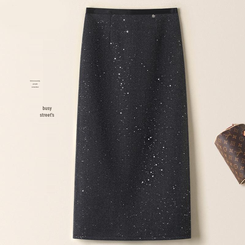 2025 Autumn/Winter Women's High-Waisted Sequin Midi Skirt – Slim-Fit, Fashionable, Hip-Hugging, Straight-Leg Design.