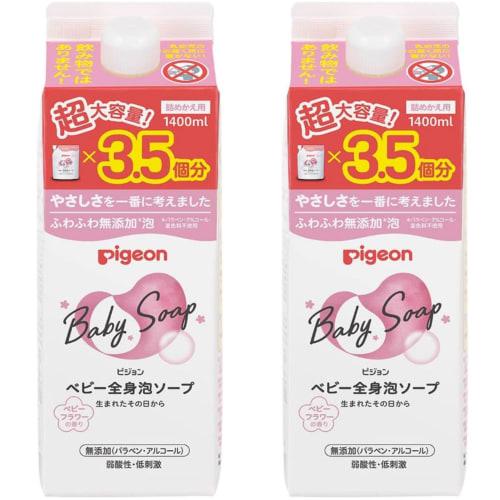 [.co.jp Exclusive] [Bulk Purchase of 2] Pigeon Baby Foaming Soap, Flower Scent, Refill, 1400ml x 2