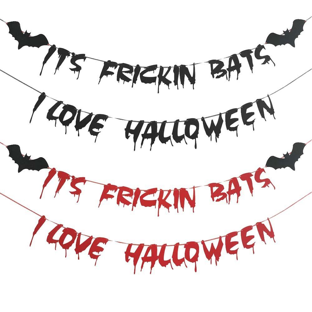 Halloween Glitter Paper Latte Flower Halloween Black Bat Flag Banner Custom Glitter Flag