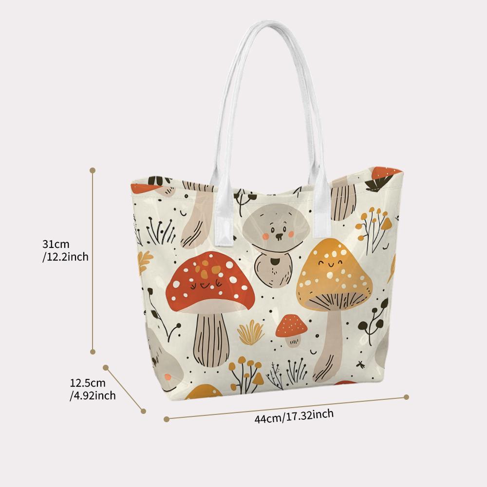 Cute Mushroom Print Tote Bag Stylish Casual Shoulder Bag for Daily Use Shopping Carry Handbag