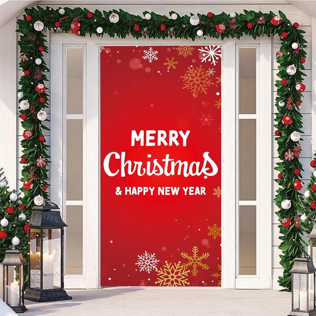Four-Sided Stretch Christmas Door Cover - Easy Install with Festive Pattern