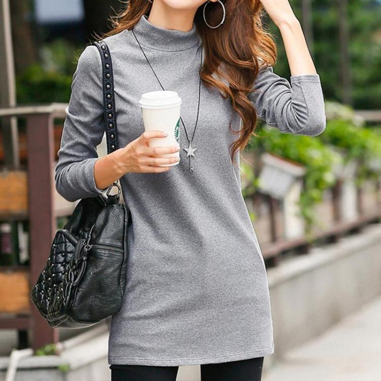 

Fashion Winter Turtleneck T Shirt Women Long Sleeve Tunic Top Basic Elastic Camiseta 5XL сірий