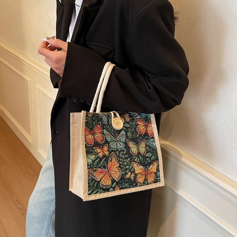 Tragbare Bento-Tasche Lässige Tragetasche für Damen Ethnischer Stil Pendler-Handtasche Einfache Große Kapazität Einkaufstasche Geschenke