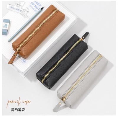 Zipper Pen Case PU Leather Pen Storage Bag Simple Pen Bag  School Office