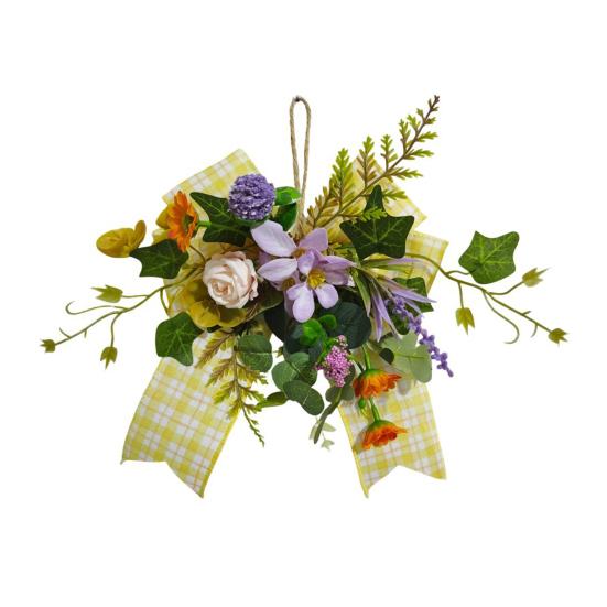 

Yousheng Spring Summer Artificial Violet Wreath for Front Door Small Wall Hanging Wreath with Yellow Plaid Bow for Indoor Outdoor Wall Window Kitchen 25cm