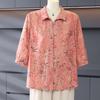 Mid-aged Women's Floral Seven-Sleeve Button-Up Shirt